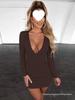 European Sexy Deep V Ruffled Bodycon Dress for Autumn/Winter