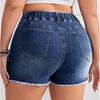 Ladies' Elastic Waistband,Tassel, Rough Edge, Non Elastic Denim Shorts