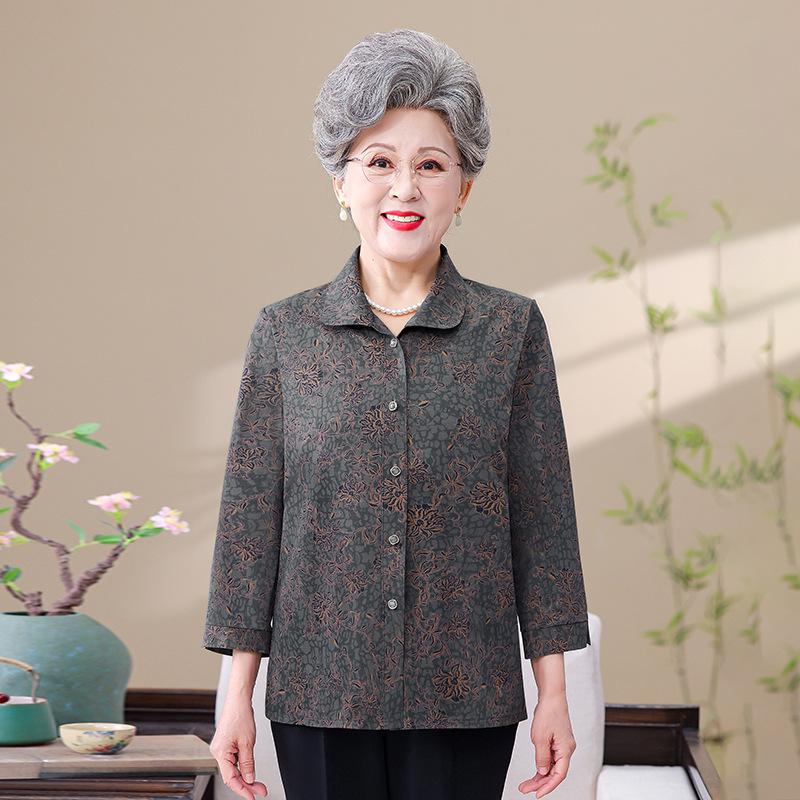 Summer Top for Middle-Aged & Elderly Women: Grandma Style Nine-Sleeve Shirt