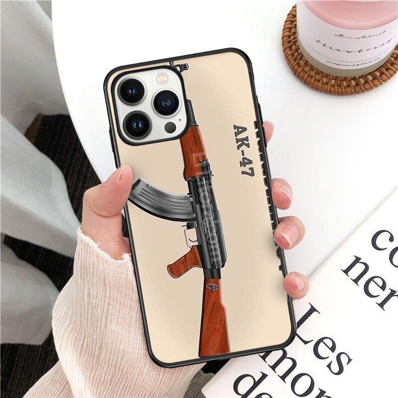 Soft Funda AK47 Gun Phone Cover For Iphone 14pro 11pro 12 13pro Max 5s 6s Xs 7 8plus SE Xr 12mini Coque Cases