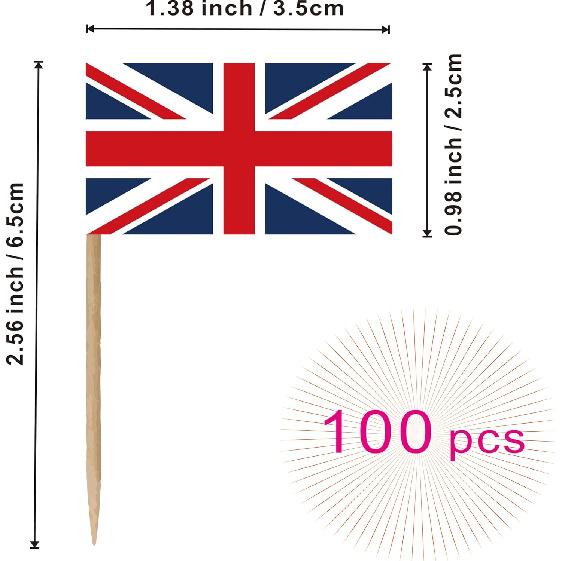United Kingdom UK British Toothpick Flag Union Jack National Small Mini Cocktail Fruit Cupcakes Toppers Food Stick Flags Decorations,100 Pack