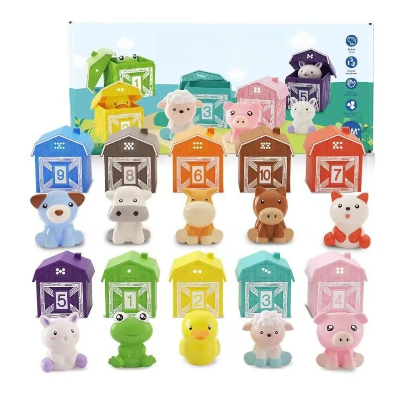 Toddler Montessori Counting Matching Toys Farm Animal Finger Puppets Color Sorting Toy Early Learning Cognitive Game for Kids