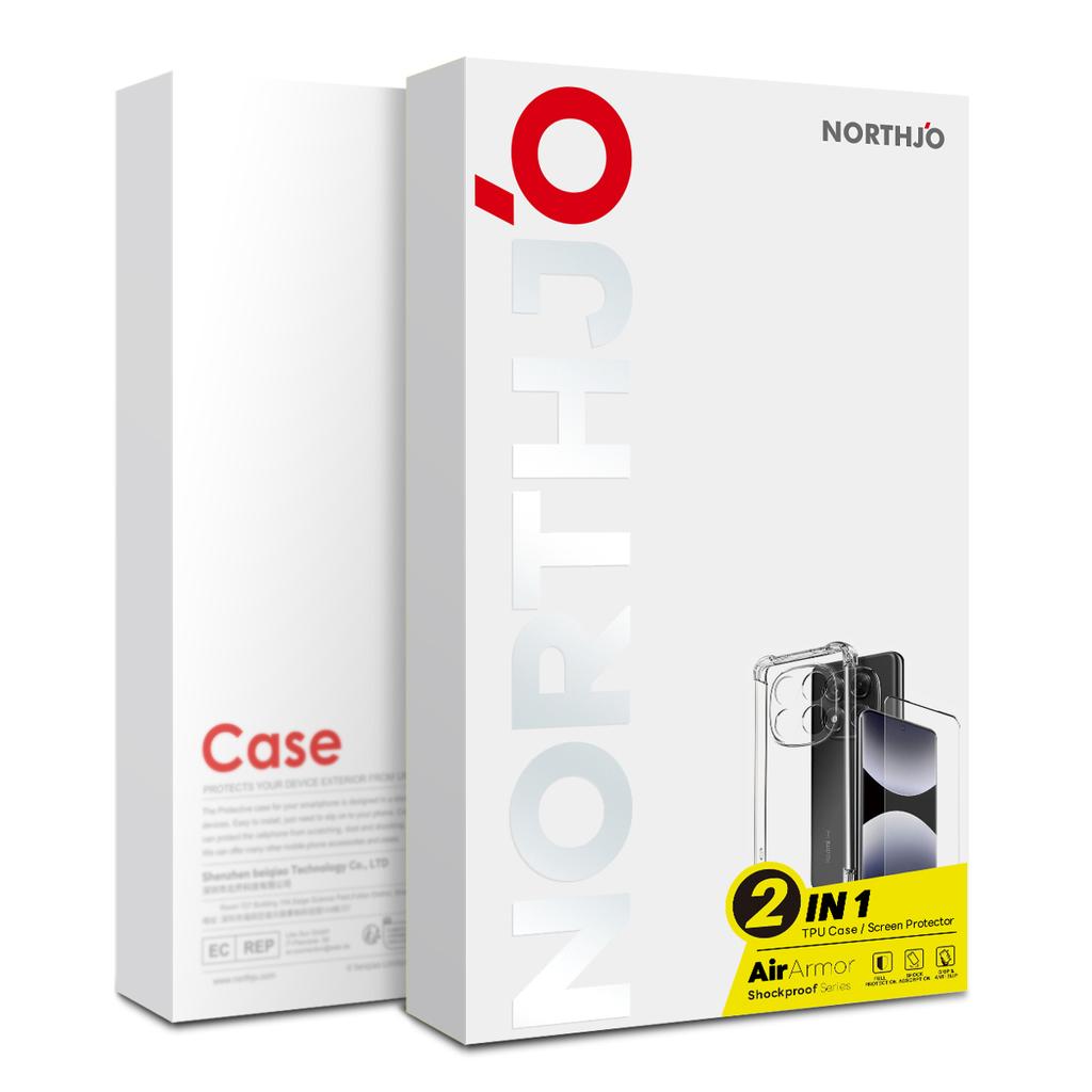 NORTHJO For Xiaomi Redmi Note 14 4G (164.84mm) Clear Phone Case Four Corner Shockproof TPU Cover with Tempered Glass