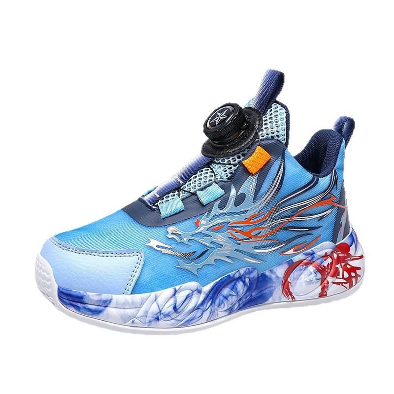 Spring and summer ice silk mesh children's sports shoes rotating buckle light boys running shoes primary school students trend graffiti running shoes