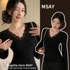Women S Long Sleeve V Neck Lace Thermal Fitted Base Top