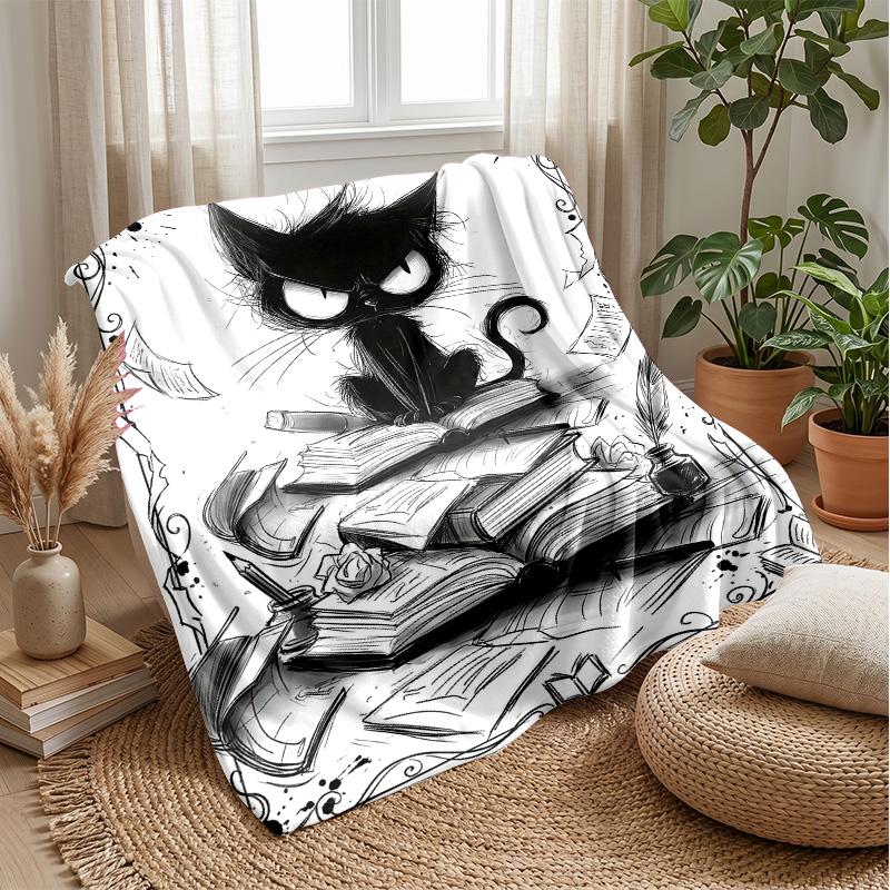 Tabby Cat Holding Red Heart Theme Blanket Lightweight Warm Flannel Blanket Decorative Throw Blanket for Home Decoration