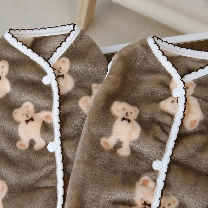 Pet Dog Fleece Vest With Cute Bear Print, Polyester Cotton Winter Sleeveless Coat For Small Dogs, Dark Coffee XS Puppy Daily Wear Outfit