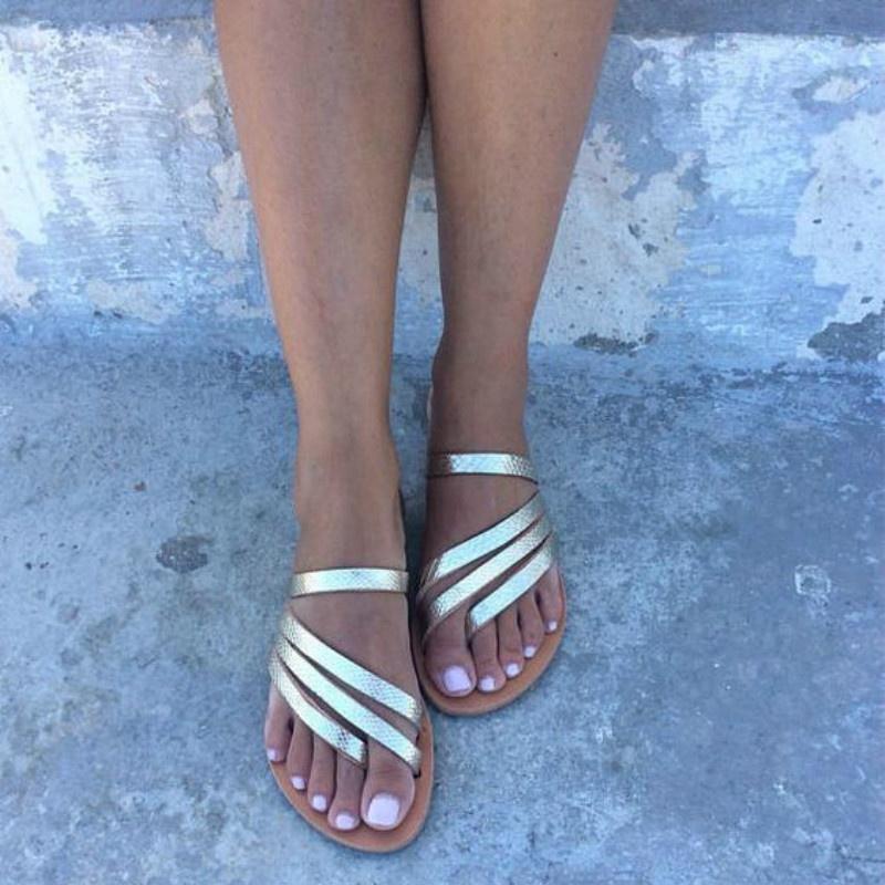 Fashion Women Slide Flat Slippers Flip Flops Casual Greek Leather Sandals Summer Premium Quality