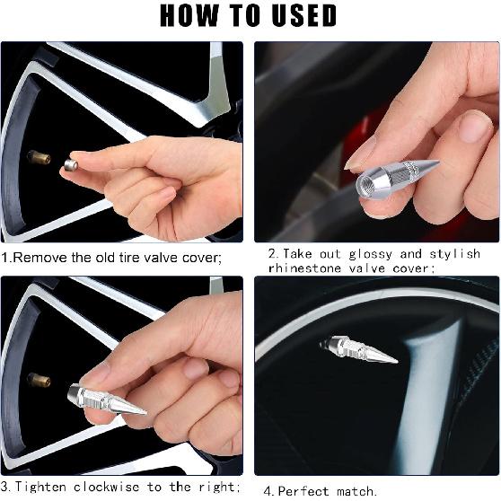 AIEX 4 Packs Spiked Aluminum Valve Stem Caps, Heavy Duty Tire Caps Dust-Proof Air-Proof Valve Stem Covers for Cars SUVs Trucks Motorcycles Bicycles