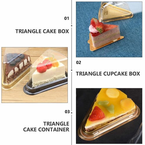 Cabilock 100pcs Cake Boxes, Triangle Pie Boxes, Clear Plastic Containers with Lids, Plastic Cake Carriers, Mini Cake Domes, Plastic Cake Slice Boxes,
