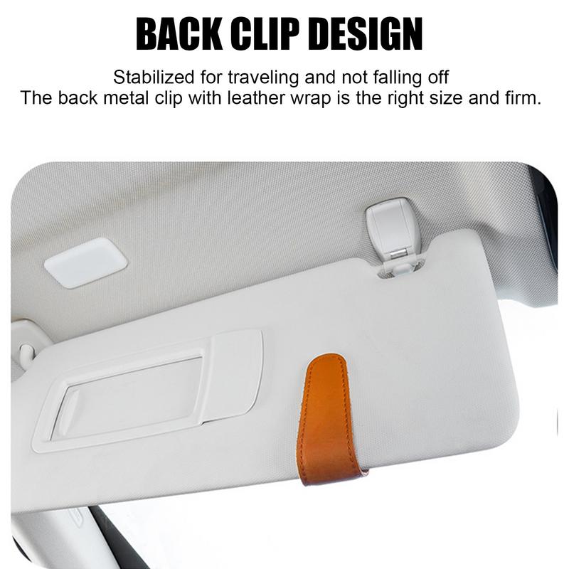 Car Sunglasses Holder Leather Eyeglasses Hanger Sun Visor Glasses Clip Portable Ticket Card Clip Practical Interior Accessories