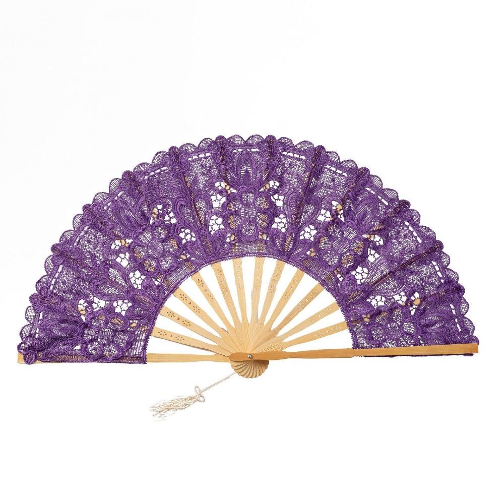 

Hollow Ribs Vintage Lace Hand Fan Tassel Pendant Dance Handheld Fan Photo Props Style B Purple