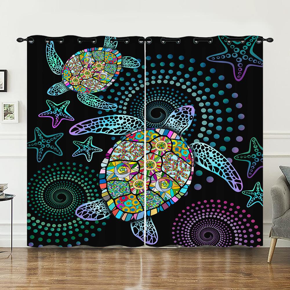

Шторы Морские Животные Морские Черепахи Акула Шторы Спальня Гостиная Затемняющая Штора Перфорированная 97cm*114cm*2