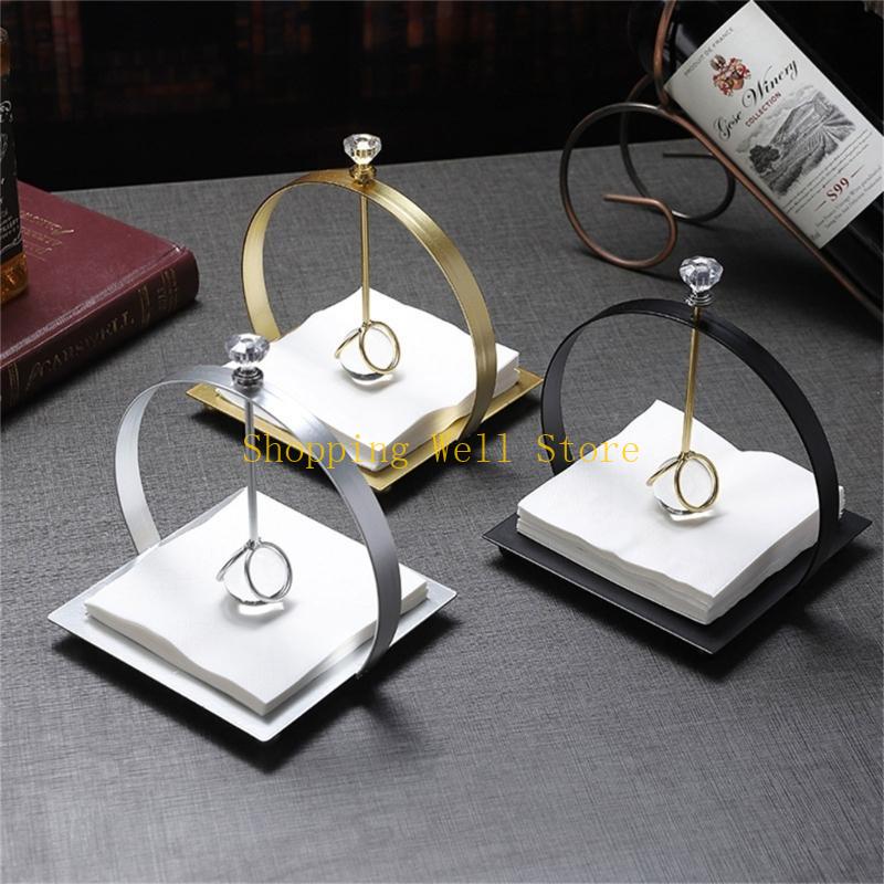 KX4B Elegant French Crystal Tissue Box Cover Rustproof Metal Construction Stable Windproof Base Tissue Dispenser