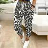 Summer Ladies Leopard Print Printed Sweatpants Loose Fit Drawstring Joggers Elastic Cuff Daily Casual Pants
