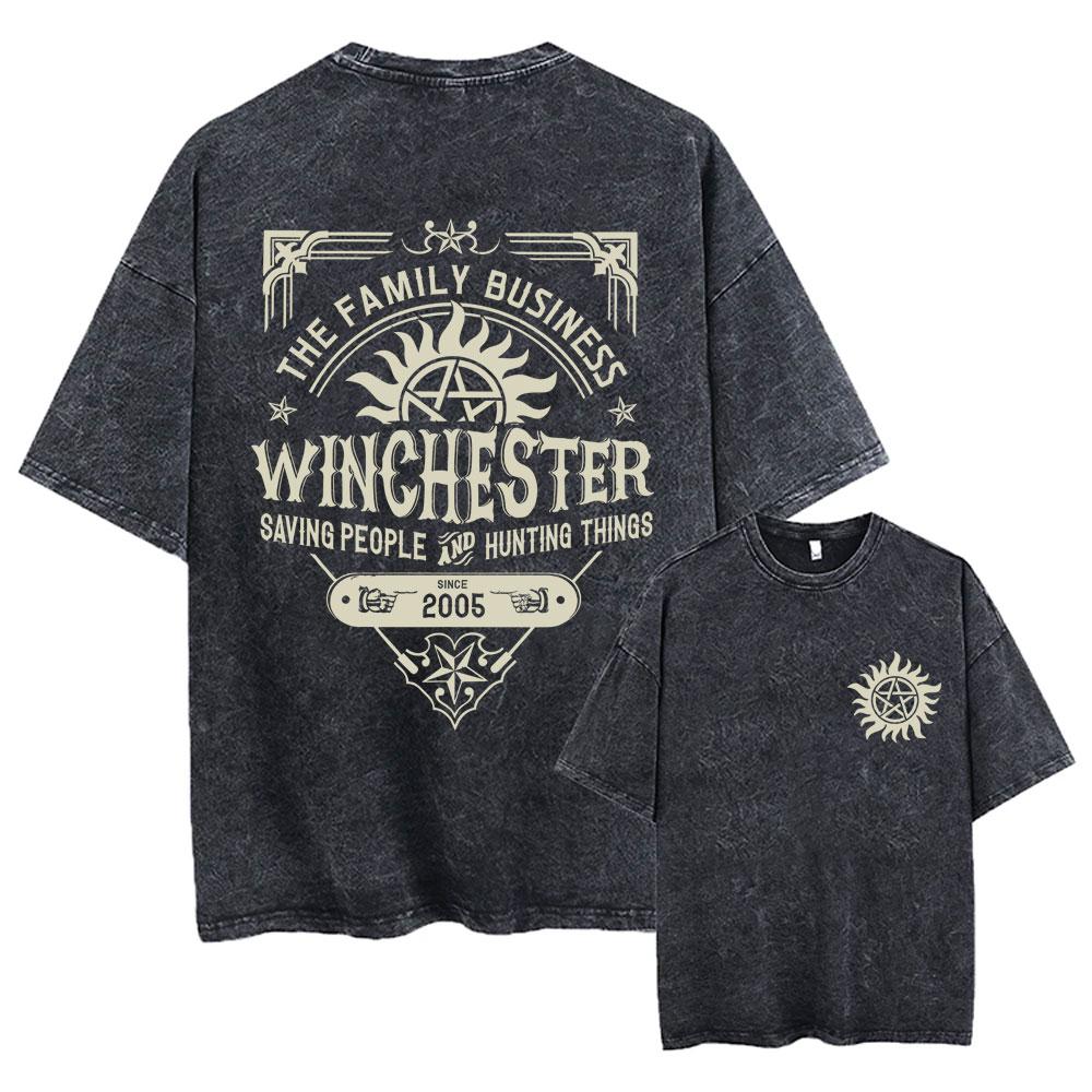 Hot Sale Supernatural Vintage Washed T-shirt Men Women Casual Retro Cotton T Shirts Unisex Casual Oversized T-shirts Streetwear