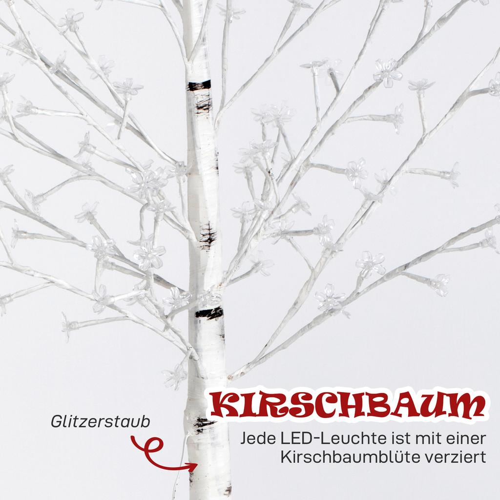 Artificial Tree, Artificial Cherry Blossom Tree, with 120 LEDs, 3 Brightness Levels, Warm White, Realistic Bark, 21 X 21 X 150 Cm