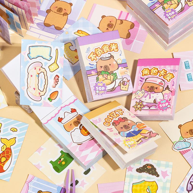 50pcs/pack Dress Up Beanies Sticker Book Cute Decompression Children's Handbook Fun Interactive Portable Small Books