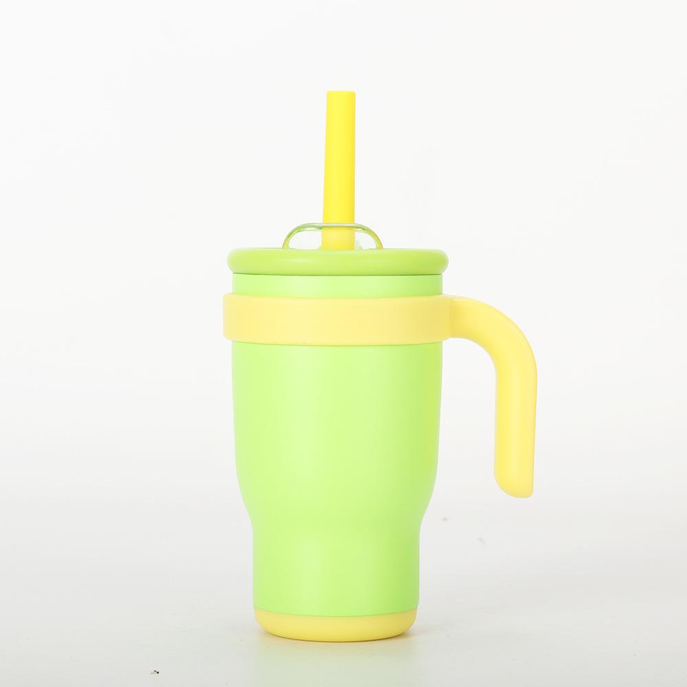 

14oz Straw Car Cups Contrasting Color Children s Student Thermos Cup Stainless Steel Water Cup Handle CarCup зелений