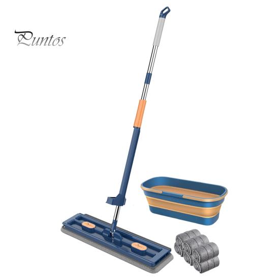 Hand-free sada mopu s kbelíkem Hadřík na 6 mopů Nerezová ocel Dlouhá rukojeť Plochý otočný mop o 360° Mop Mokré suché použití Injekční mop