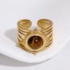 Metal Finger Open Rings Gold Color Geometric Rings Vintage Tiger Eye Stone Ring  Women