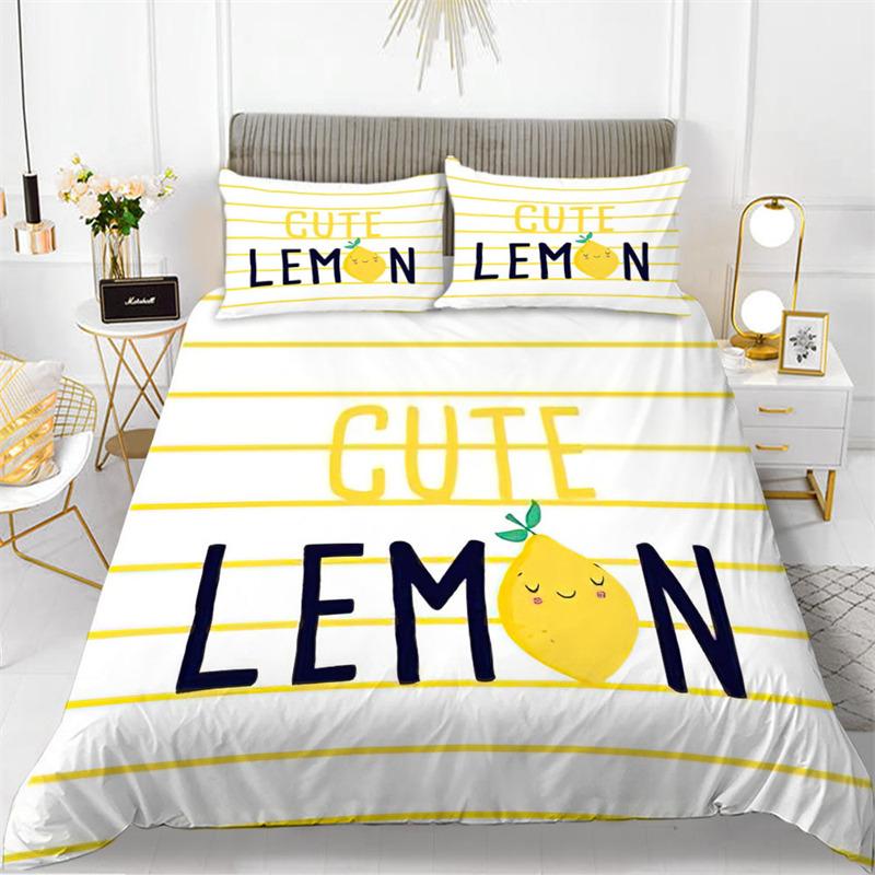 Niedliches Schickes Frucht-Bettwäscheset für Kinder Mädchen Jungen Zimmerdekor Tropischer Ananas Kirsche Granatapfel Druck Bettbezug Kissenbezüge