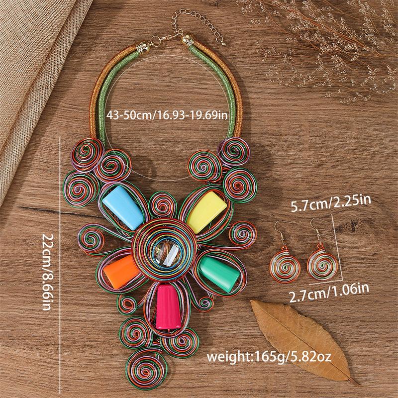

New Exaggerate Aluminium Flower Colorful Jewelry Set for Women African Bridal Necklace Earrings Set Party Jewellery Gifts
