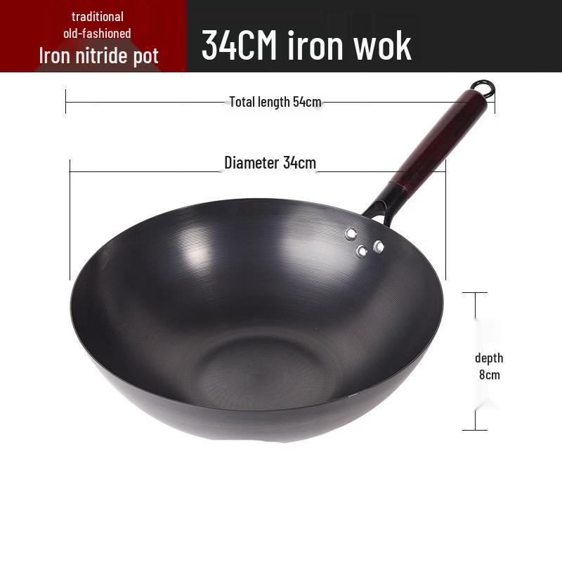 

ZISIZ 34 см Нитрированная Кованая Железная Сковорода Вок с Плоским Дном