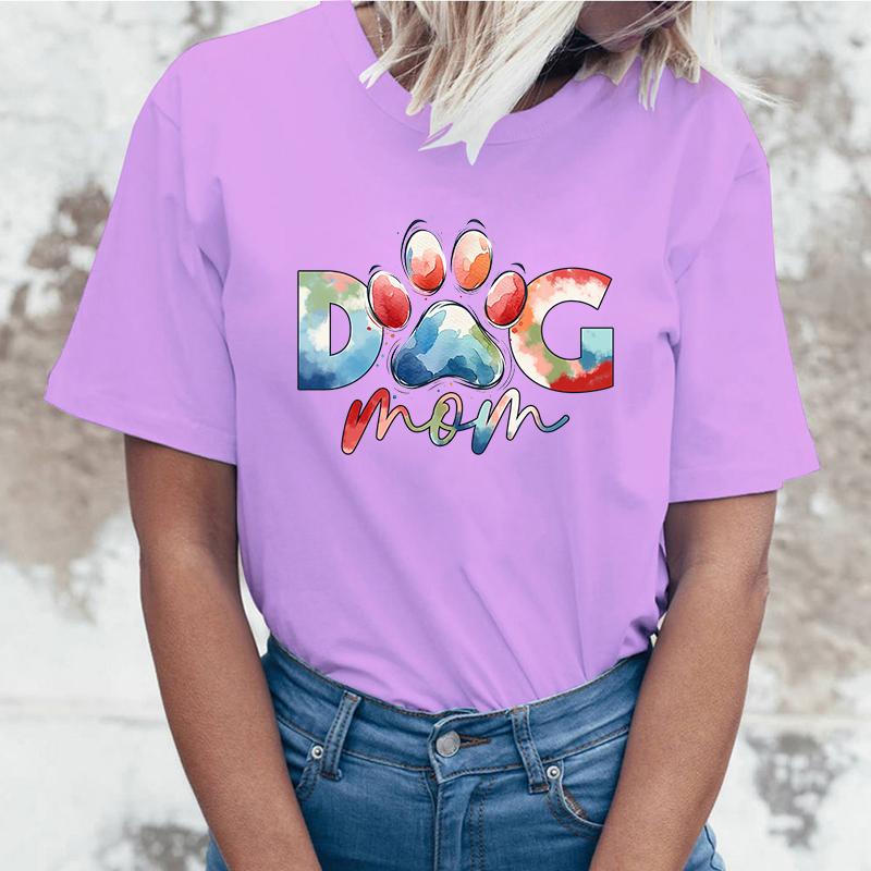 Hot Mothers Day T Dog Mom Print Short Sleeve T Shirts Women Casual Shirts Summer Women'S Crew Neck T-Shirts