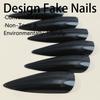 European & American Long Pointed Dark Series Wearable False Nails - Removable Solid Color Nail Art