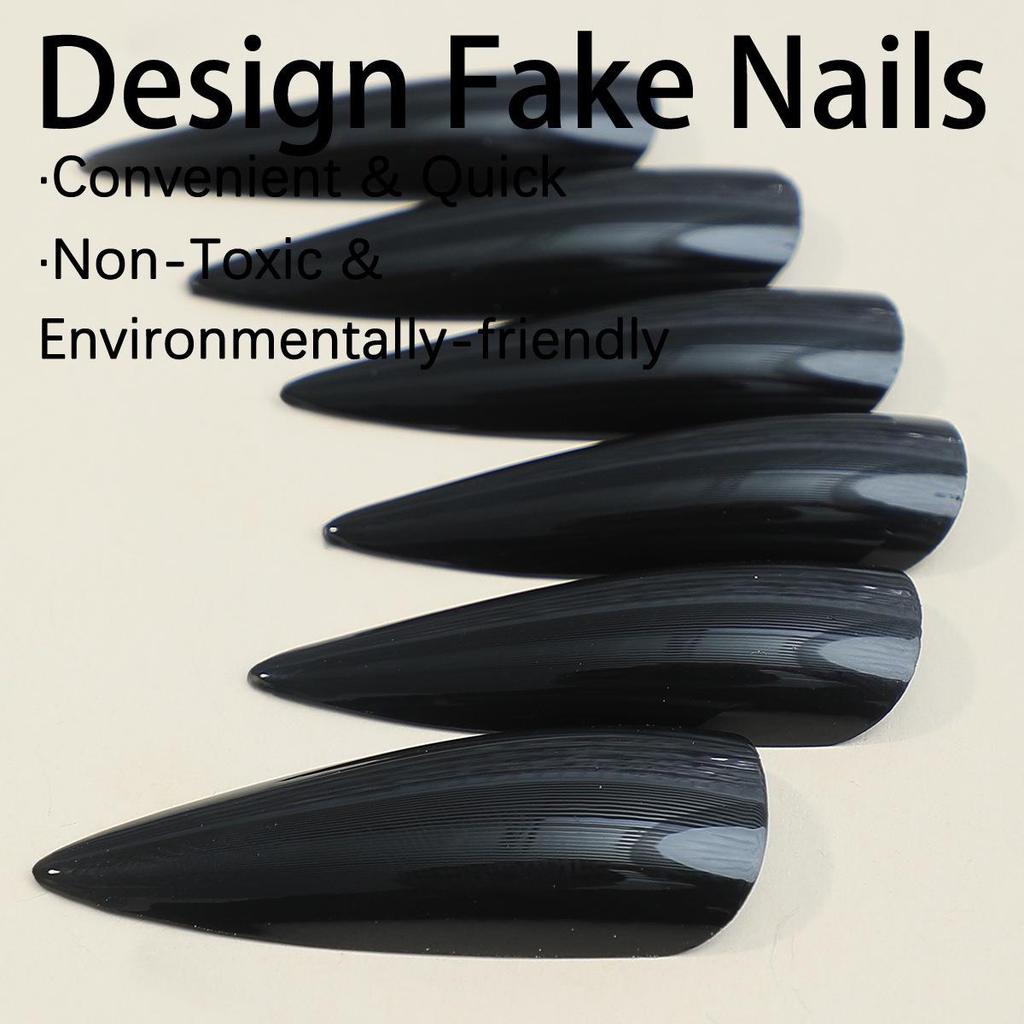 European & American Long Pointed Dark Series Wearable False Nails - Removable Solid Color Nail Art