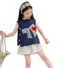 Girls Korean Contrast Bow Sleeveless Vest And Shorts Fashion Two Piece Set For Big Kids Summer Outfit