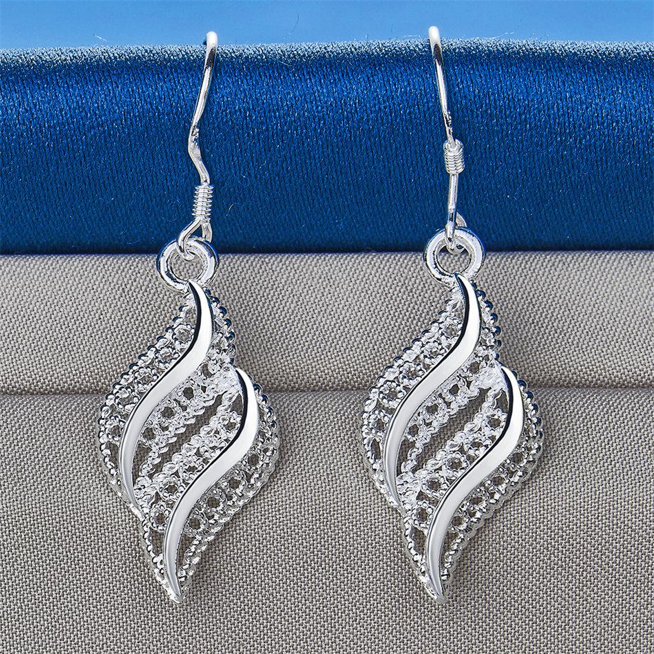 Charming 925 Sterling Silver Exquisite Hollow Feather Earrings for Women Fashion Wedding Jewelry Party Gifts