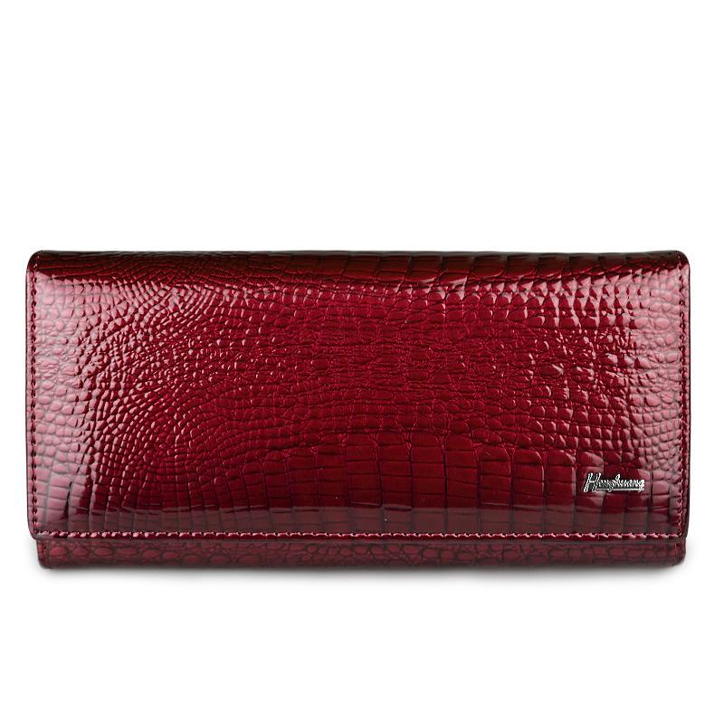 Genuine Leather Women's Wallet with Alligator Pattern - Large Capacity Coin Purse and Patent Leather Design