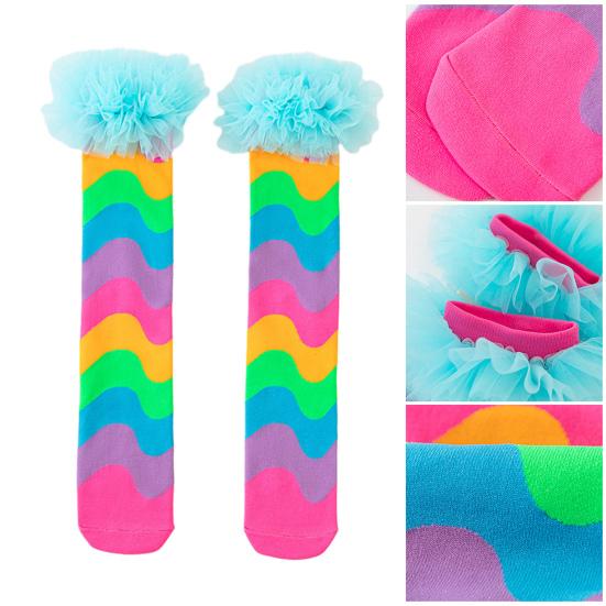 Dziecięce tęczowe podkolanówki Kolorowe podkolanówki Dziewczęce śmieszne skarpetki do butów z tiulową falbanką na imprezy przebierane Wydarzenia świąteczne