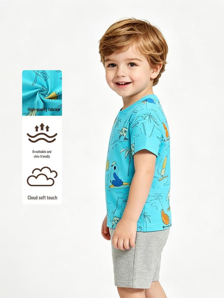 Neues Sommer-Print-Kleinkind-Kurzarm-Baumwoll-T-Shirt mit Rundhalsausschnitt