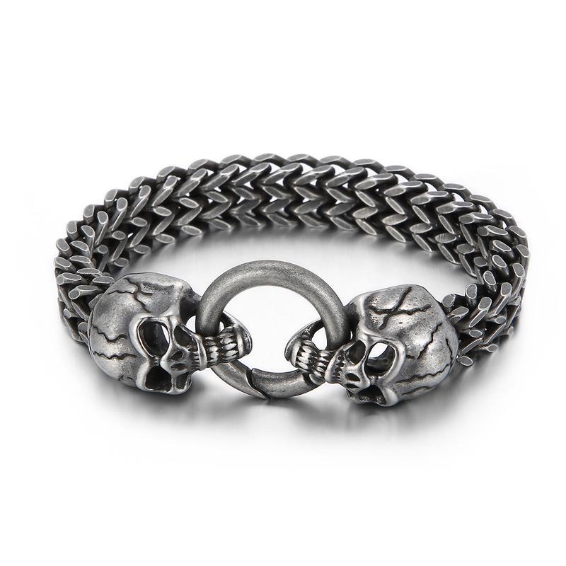 European and American Personality Domineering Punk Skull Titanium Steel Men's Bracelet