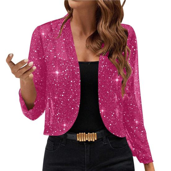 Women Sparkly Cardigan Coat 3/4 Sleeve Open Front Sequin Tops Sexy Golden Bling Coat Casual Holiday Party Outfit