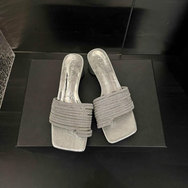 New Popular Summer Women's Wedges Heel Slippers Elegant Square Toe Slip On Slides Outdoor Dress Street Style Shoes Zapatos Mujer