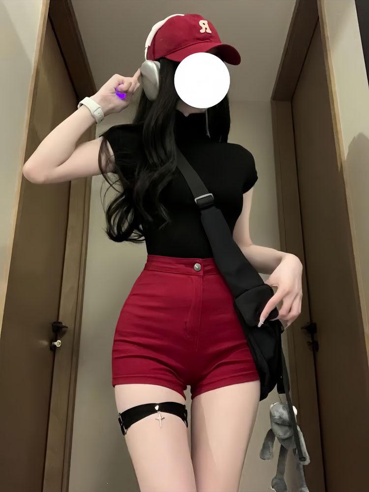 

Женские красные джинсовые шорты с высокой талией - Стильные, стройнящие, эластичные Large красный