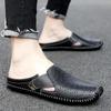 Large Plus Size 45 46 Semi-Drag Casual Shoes Mens Mules Summer Genuine Leather Slip On Half Shoes For Men Loafers Slippers Flats