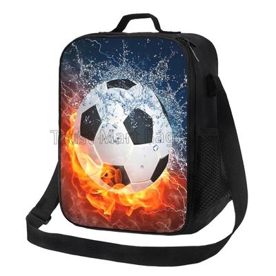 Lancheira térmica com estampa de bola de futebol para mulheres e homens, lancheira reutilizável de futebol para escritório, trabalho, escola, piquenique, praia, bolsa térmica