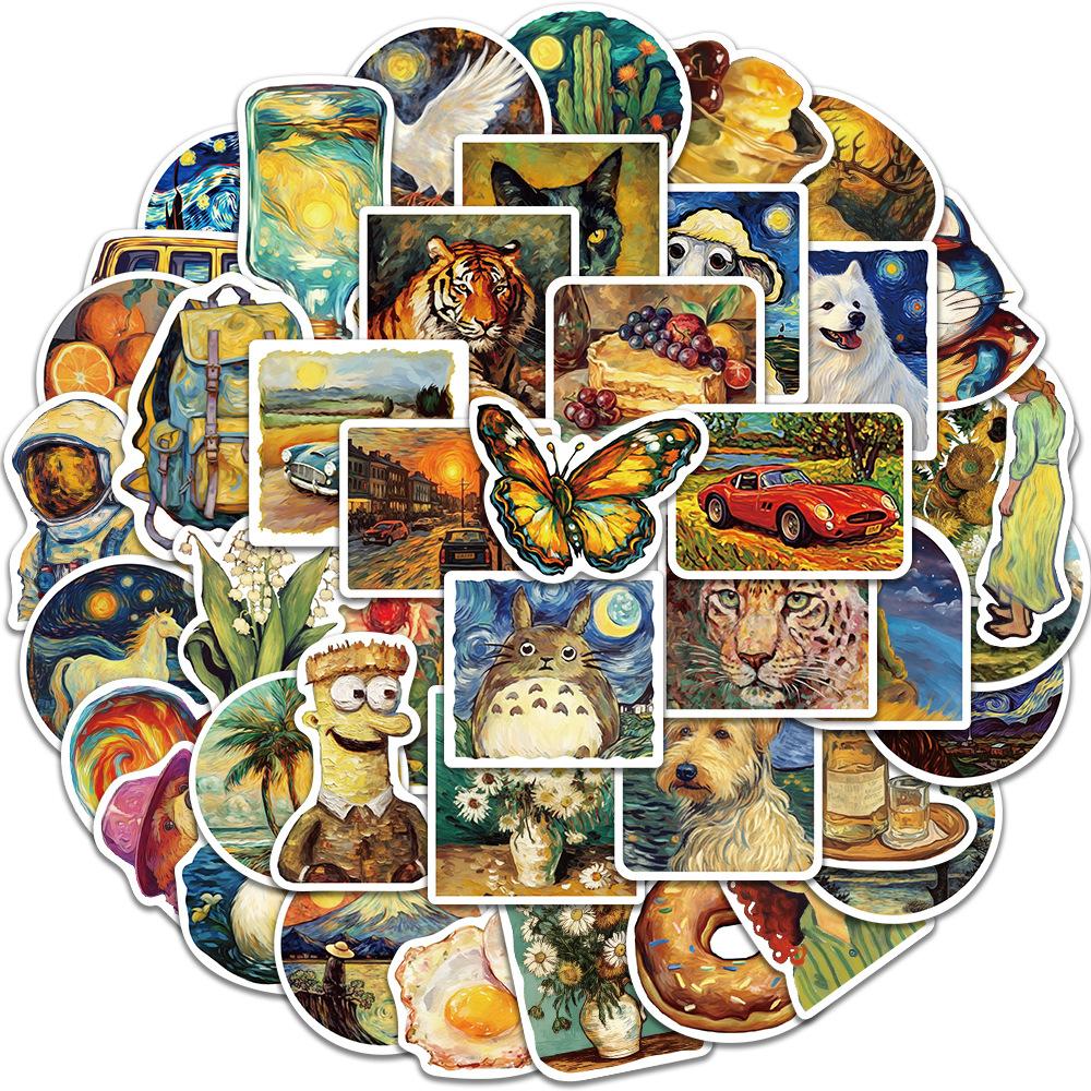 50 Cartoon Oil Paintings, Everything, Graffiti Stickers, Personalized Decorative Guitar Notebook Suitcase DIY Waterproof Stickers