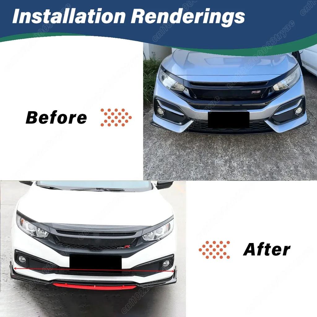 For Honda Civic Hatchback 2016 2017 2018 2019 2020 2021 Front Bumper Spoiler Splitter Front Shovel Guard Body Modification Kit