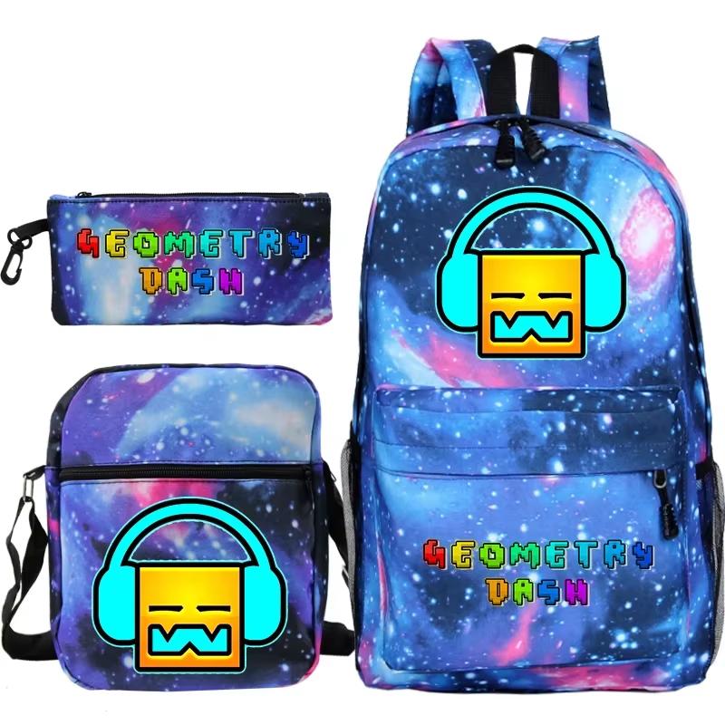 Funny Cartoon Geometry Dash Backpack 3pcs Set Students School Bags School Girls Boys Sports Bookbag Edition Trendy Backpack