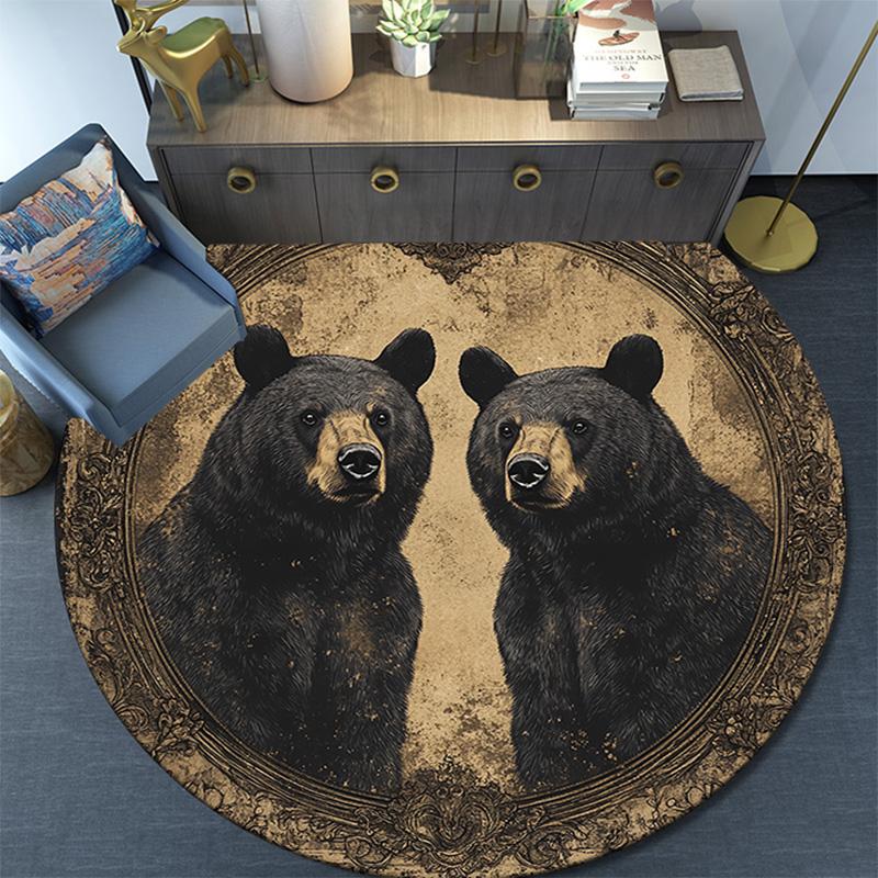 Black Bears Round Area Rug,Carpet Rug for Living Room Bedroom Sofa Playroom Decor,Non-slip Floor Mat