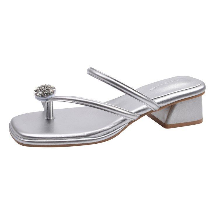 Französische Dicke Ferse Strass Schöne High Heel Sandalen Damen Sommerbekleidung 2025 Neue Mode mit Rock Sandalen Römische Schuhe