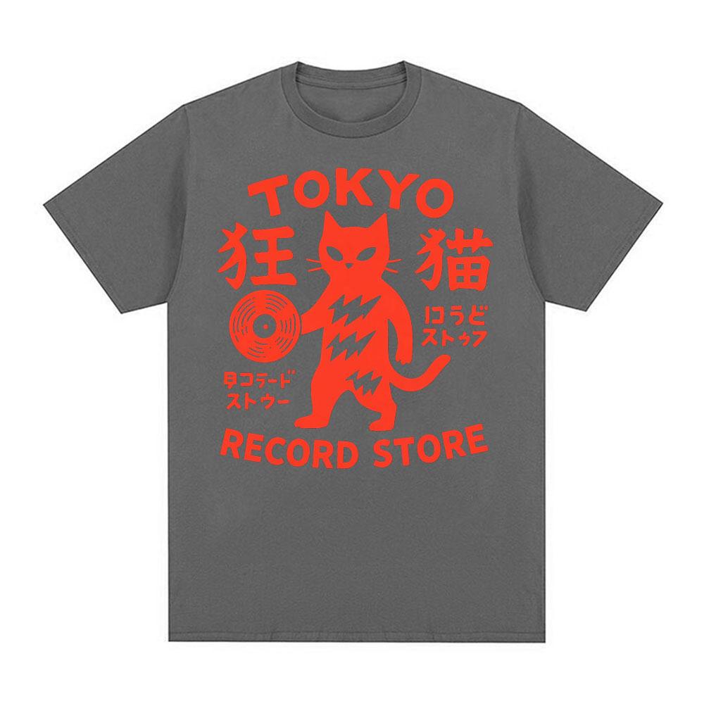Tokyo Record Store Cat Viny Record Player Rock Dj Band Japanese Drawing Art Super Cool Best Gift Top Tshirts Oversized T Shirt