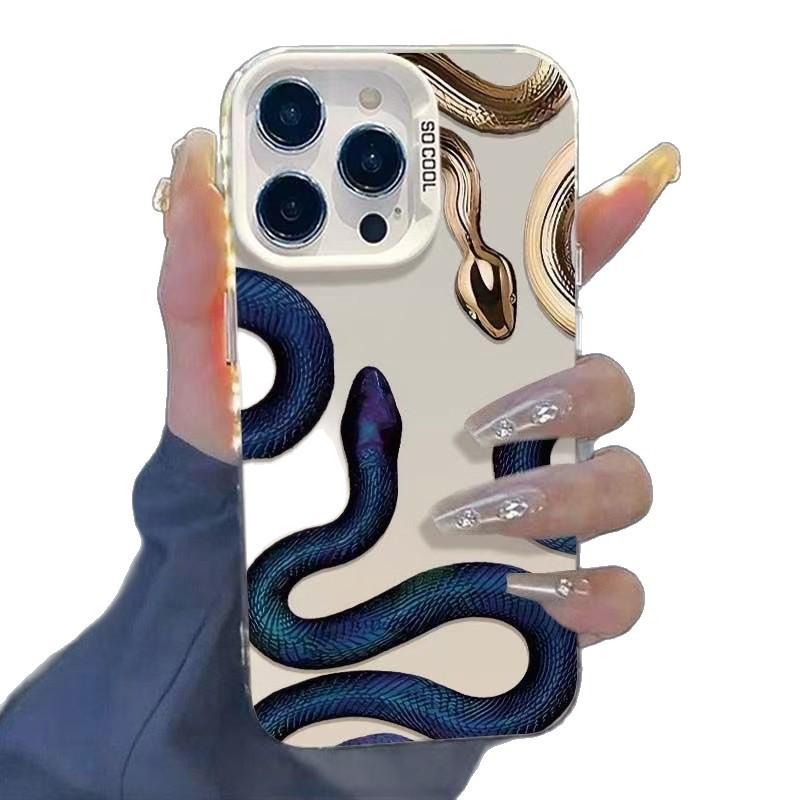 Trendy Blue Gold Snake Case for iPhone 14Pro/15ProMax/16Pro/17.