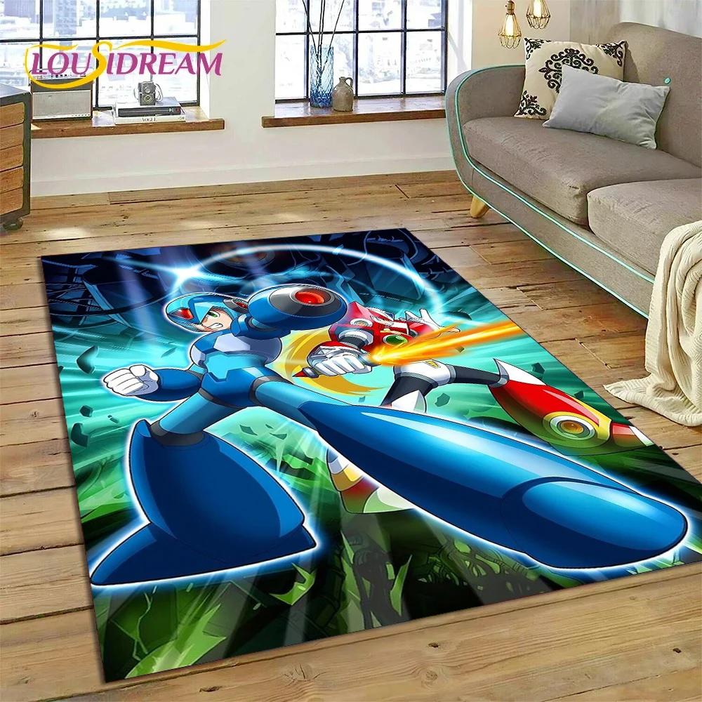Retro Cartoon Rockman Mega Man Game Carpet Rug for Bedroom Living Room Home Sofa Decoration,Children Play Large Decor Floor Mat